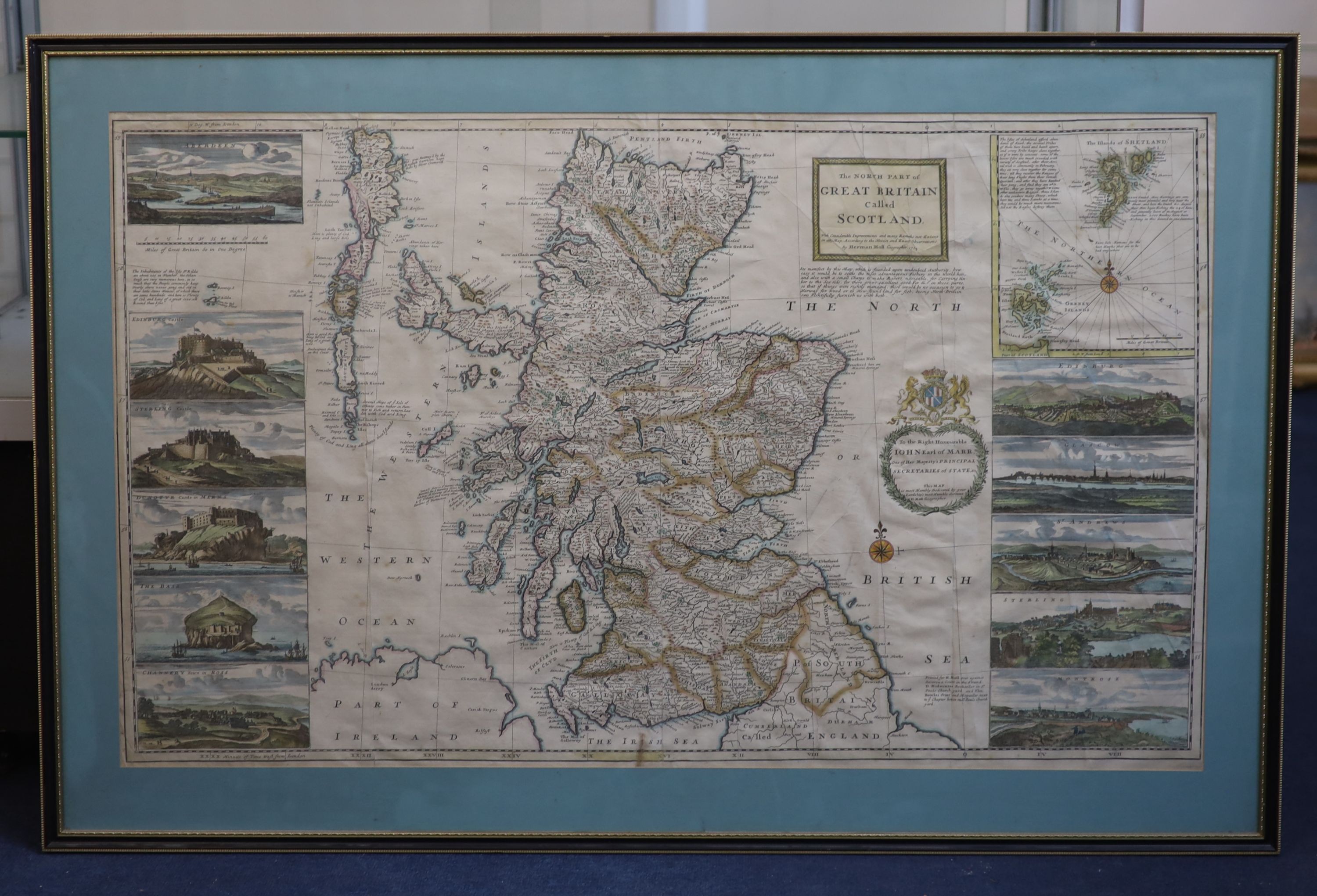 Herman Moll (1654-1732), 'The North Part of Great Britain called Scotland' 1714, coloured engraving, 60.5 x 101cm